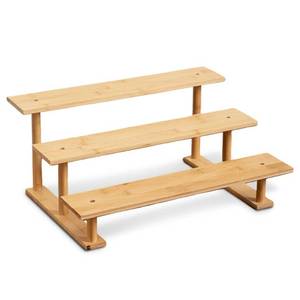 lot 45503 image: Bamboo and Wood 3 Tier Cupcake Stand, Food Display Risers for Party, Statues and Lego Displays, Cologne Stand, Perfume Display Stand - Retail $14