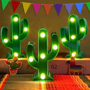 lot 45527 image: 3 Piece Cactus Decor LED Cactus Light Cinco De Mayo Decorations, Fiesta Mexican Party Decorations Green Cactus Night Light Table Lamps for Kids Room Bedroom Home Decor (4.72 x 2.76 Inch) - Retail $13