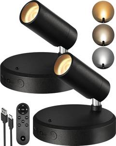 lot 45536 image: Spotlights Indoor with Remote, 5500mAh Rechargeable Picture Lights, Wireless LED Uplighting with Timer Dimmable, 3CCT, Display Lights for Plant Painting, Artwork, Accent Lighting (2Pack-Black) - Retail $24