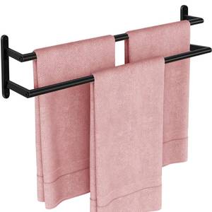 lot 45537 image: Double Towel Bar, 24Inch Towel Rack for Bathroom, Stainless Steel Double Bath Towel Bar, Wall Mounted Towel Holder, Double Towel Rod Towel Rail Hanger for Wall, Kitchen (Matte Black) - Retail $20