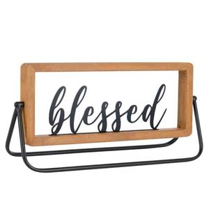 lot 45538 image: Wooden Blessed Sign, Rustic Table Blessed Signs Freestanding Word Sign Thanksgiving Signs Decor, Christmas Signs for Living Room Entryway Indoor Decor - Retail $33