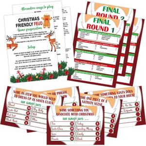 lot 45556 image: Christmas Friendly Feud Game, Friendly Feud Quiz, Baby Shower Game Cards for Adults, Family Activity, Feud Trivia Quiz, Games for Families Party Winter Party Supplies-LP6 - Retail $7