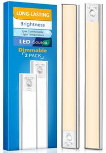 lot 45560 image: Under Cabinet Lighting, LED Motion Sensor Light Indoor, 2200mAh USB Rechargeable Closet Lights Battery Operated, Stick On Magnetic Wireless Dimmable Under Counter Lights for Kitchen, Stairs (2 Pack) - Retail $18