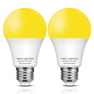 lot 45562 image: Bug Light Bulbs Outdoor, 40W Equivalent Amber Yellow LED Bug Lights for Outside, 6W 500LM 2000K for Porch Lights, Non-Attracting, Not-Dimmable A19 Bulb for Patio, Deck, Backyard, Hallway, 2 Pack - Retail $7