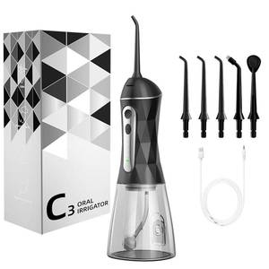 lot 45577 image: Water Dental Flosser Teeth Pick Portable Cordless Oral Irrigator 320ML Rechargeable Travel Irrigation Cleaner IPX7 Waterproof Electric Flossing Machine for Teeth Cleaning (Black) - Retail $20