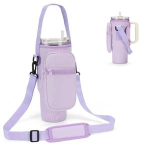 lot 45580 image: Water Bottle Carrier Bag for Stanley 40 oz Tumbler with Phone Pocket Neoprene Water Bottle Holder with Shoulder & Handheld Strap Stanley Cup Accessories - Retail $9