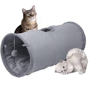lot 45594 image: Cat Tunnel, Durable Suede Collapsible Cat Play Tube Toys with Play Ball, Indoor Cat Tunnel for Cat, Puppy, Kitty, Kitten, Rabbit (Small) - Retail $10