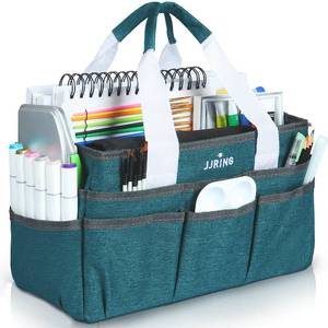 lot 45608 image: Craft Organizer Tote Bag for Art Storage, Caddy with Multiple Pockets, Bluish Green Sewing Bag for Scrapbooking, School, Medical, and Office Supplies - Retail $18