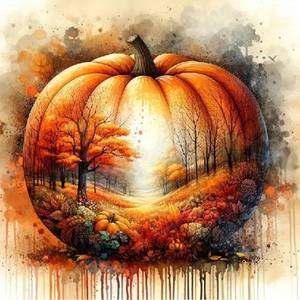 lot 45647 image: Pumpkin Diamond Painting Kits for Adults, 5D DIY Full Drill Fall Forest Diamond Dots Paintings with Diamonds Gem Art and Crafts for Adults Home Wall Decor, Crucifix 12x12in Autumn - Retail $7