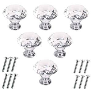 lot 45666 image: 6 Pcs Crystal Glass Cabinet Knobs 30mm Diamond Shape Drawer Kitchen Cabinets Dresser Cupboard Wardrobe Pulls Handles (30mm, Clear) - Retail $7