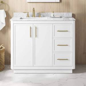 Tamsin 42 in. Single Sink Freestanding White Bath Vanity with White Round Corner Engineered Marble Top (Assembled) - Retail: $699