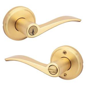 lot 16614 image: Sedona Satin Brass Keyed Entry Door Handle Featuring SmartKey Security - Retail $46