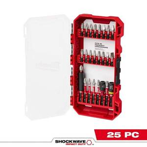 lot 16640 image: Milwaukee SHOCKWAVE Impact Duty Alloy Steel Screw Drill Bits & Sets  25 Piece - Retail $50