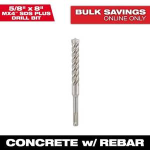 lot 16654 image: Milwaukee 48-20-8300 58 in. X 8 in. 4-Cutter SDS-PLUS Carbide Drill Bit - Retail $28