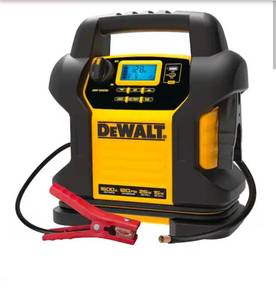 lot 16717 image: DEWALT1600-Peak Amp Portable Jump Starter with Digital Compressor and USB Power Bank - Retail $169