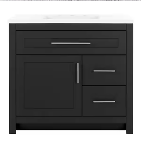 lot 16750 image: Home Decorators CollectionClady 37 in. Single Sink Matte Black Bath Vanity with White Cultured Marble Top (Assembled) - Retail $499