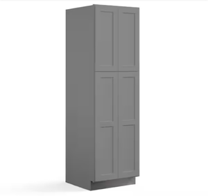lot 16752 image: Hausvita 30 in. W x 24 in. D x 90 in. H in Shaker Grey Plywood Ready to Assemble Floor Wall Pantry Kitchen Cabinet - Retail $1,119