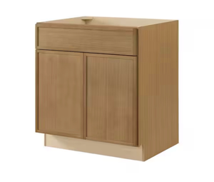 lot 16757 image: Hampton Bay Leyton 30 in. W x 24 in. D x 34.5 in. H Ready to Assemble Plywood Slim Shaker Sink Base Kitchen Cabinet in White Oak - Retail $345