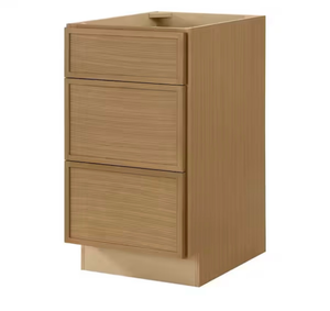 lot 16759 image: Hampton Bay Leyton 18 in. W x 24 in. D x 34.5 in. H Ready to Assemble Plywood Slim Shaker Drawer Base Kitchen Cabinet in White Oak - Retail $504