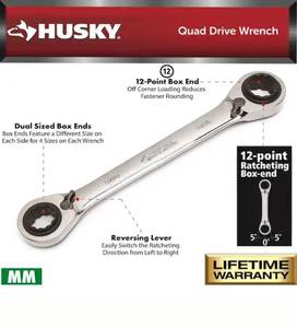 lot 16779 image: husky quad drive metric ratcheting wrench set (2-piece) - Retail $40