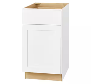 lot 16799 image: Hampton Bay Avondale 18 in. W x 24 in. D x 34.5 in. H Ready to Assemble Plywood Shaker Base Kitchen Cabinet in Alpine White - Retail $288