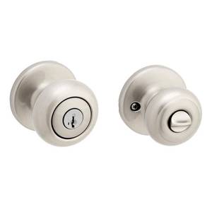 lot 16805 image: Kwikset SmartKey Security Satin Nickel Entry Knob KW1 2-34 in. - Retail $35