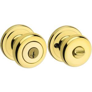 lot 16806 image: Kwikset SmartKey Security Juno Keyed Entry Doorknob Gold with 2 Keys - Retail $42