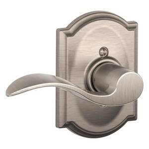 lot 16812 image: Accent Satin Nickel Left Handed Dummy Door handle with Camelot Trim - Retail $25