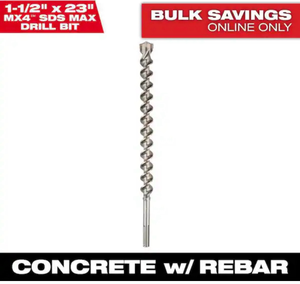 lot 16845 image: Milwaukee1-12 in. x 23 in. 4-Cutter SDS-MAX Carbide Drill Bit - Retail $129