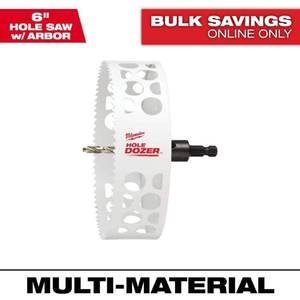 lot 16847 image: Milwaukee Tool 6  Hole Dozer Bi-Metal Hole Saw with Arbor - Retail $75