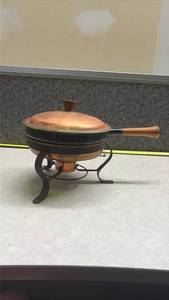 lot 1366 image: Copper Chafing Dish with Iron Stand