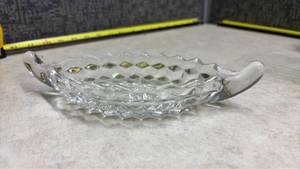 lot 1380 image: Manganese Glass Diamond Cut Oval Serving Bowl with Handles