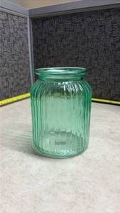 lot 1384 image: Ribbed Lead Glass Vase with Wide Mouth Opening