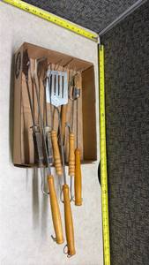 lot 1418 image: BBQ Grilling Tool Set with Wood Handles
