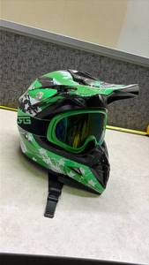lot 1461 image: YEMA Off-Road Motocross Helmet with Goggles Green White Graphics