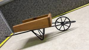 lot 1470 image: Wooden Decorative Wheelbarrow with Metal Frame