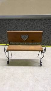 lot 1471 image: Decorative Wood and Iron Garden Bench with Heart Cutout