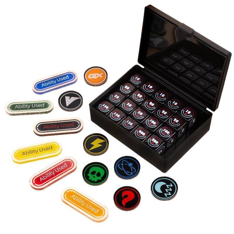 lot 41158 image: Pro TCG Tournament Kit 20 Damage Counter Dice w GXVSTAR Boards - 5 Status Tokens  R-Box Organizer - Retail $18