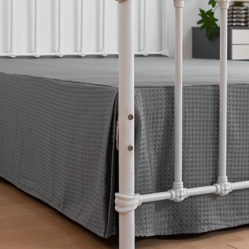 lot 44490 image: Xuan dian Bed Skirt King Size, Pleated Waffle Weave Bed Skirt with Split Corners, Tailored Dust Ruffle 18 Inch Drop Easy Fit, Machine Washable (Grey, King - 18 Drop) - Retail $19