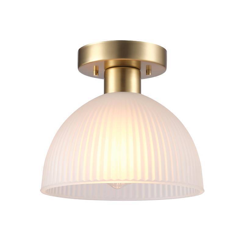 lot 50058 image: Globe Electric 1-Light Semi-Flush Mount Ceiling Light, Matte Brass Finish, Frosted Ribbed Glass Shade, Dimmable, E26 Base, Modern Glam Design, 66000129 - Retail $26