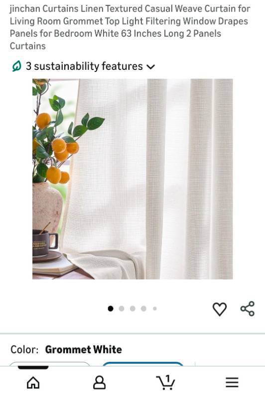 lot 61539 image: White Linen Textured Curtain Panels 54 x50w - Retail $25