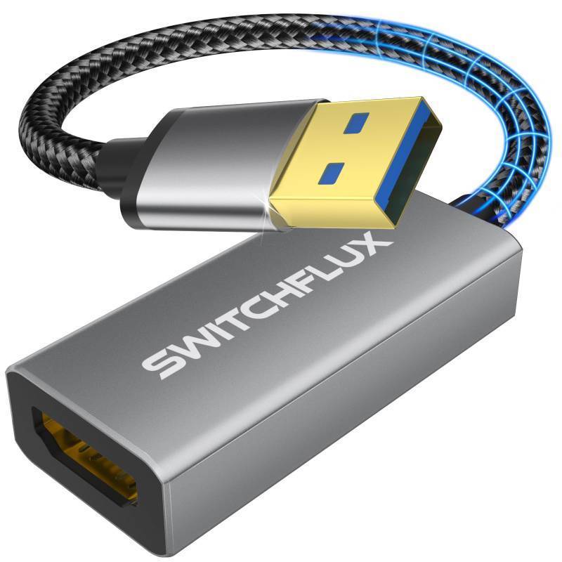 lot 33268 image: SWITCHFLUX USB to HDMI Adapter,Gold-Plated & Metal Shell USB A Male to HDMI Female Convert for Monitors,USB 3.0 to HDMI Support Windows,mac OS - Driver Installation Required - Retail $13