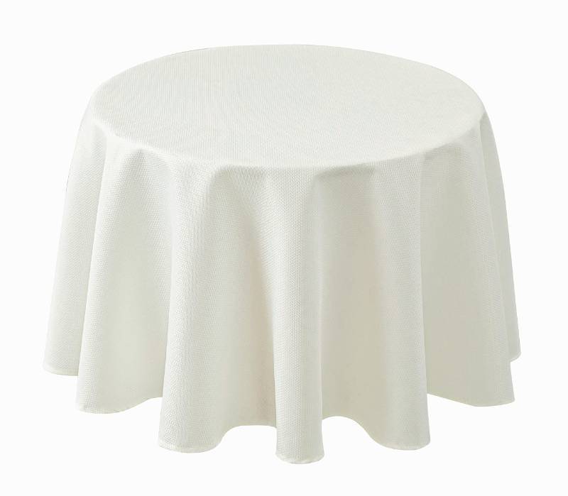 lot 33274 image: Biscaynebay Textured Fabric Tablecloths Round 60, Ivory Water Resistant Table Cloth Small Circle Folding Table Covers for Dining, Kitchen, Wedding, Parties etc. Machine Washable - Retail $12