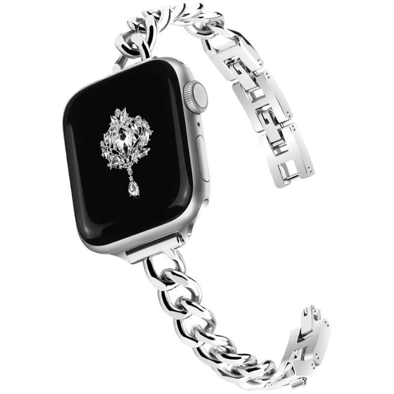 lot 41343 image: Newlibery Slim Silver Band for Women Feminine Elegant Compatible with Apple Watch 38mm 40mm 41mm 42mm (S1011) Adjustable Metal Strap Dressy Chain Bracelet for iWatch Series 1110987654SE321 - Retail $17