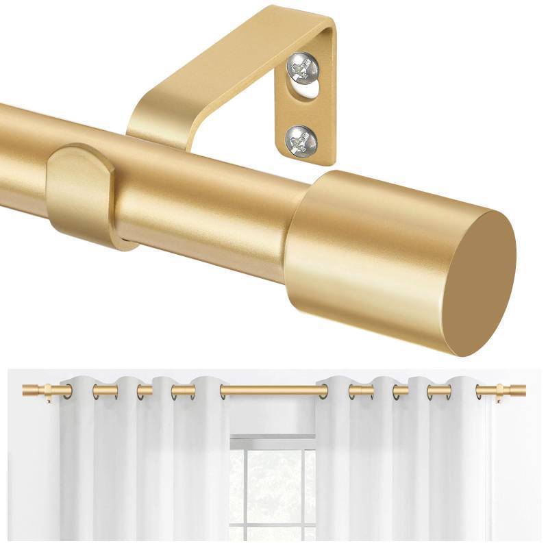 lot 44745 image: TONIAL Gold Curtain Rods 32 to 58 Inch(2.6 to 4.8 ft), Adjustable Splicing Window Curtains rod, 34 Drapery Rods for Windows 20 to 53 Inch, Decorative Single Rod with Modern Cap Finial - Retail $14