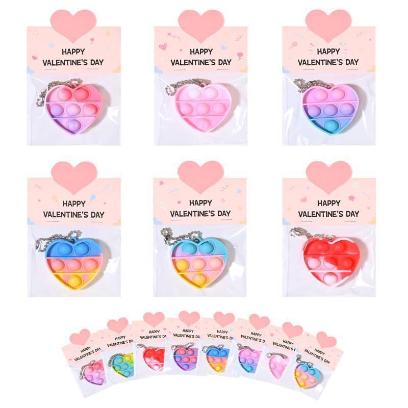 lot 58692 image: MEADIN Valentines Day Gifts for Kids - 12 Pack Valentines Cards with Heart Pop Keychains Bulk - Valentine Fidget Toy Gift for Kids School Classroom Class Exchange Boys Girls Party Favor - Retail $5