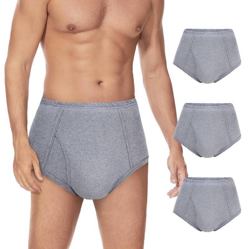 lot 33206 image: ShieldEase Washable Incontinence Underwear for Men - Cotton Urinary Leakproof Briefs with Flying, Complete Front & Rear Leak Proof, 150ml Absorbency (3 Pack, M, Gray) - Retail $40