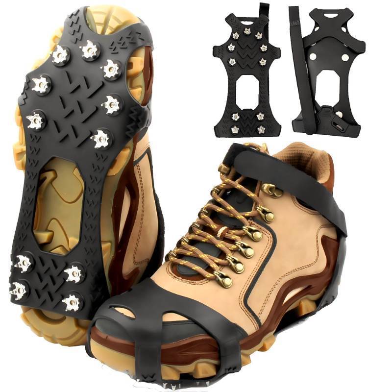 lot 58733 image: Ice Cleats for Shoes and Boots,Silicone Crampons,11 Stainless Shoe Spikes for Snow and ice,Heavy Duty Traction for Hiking,Climbing &Mountaineering,Ice Fishing (Ultra-Cold -45°C, Easy OnOff Unisex) - Retail $20