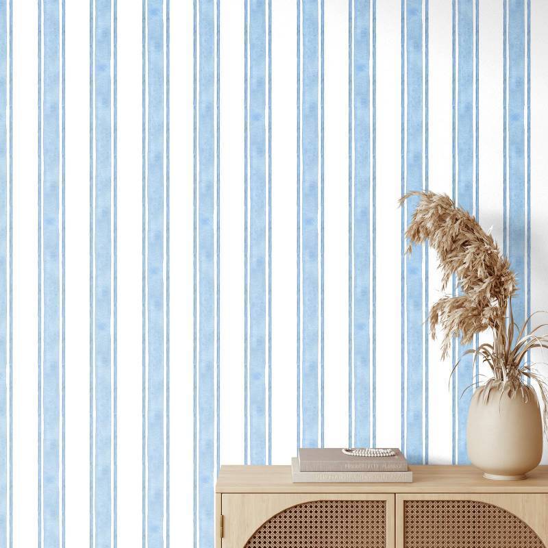 lot 58759 image: Affrolling Striped Peel and Stick Wallpaper Watercolor Stripe Self Adhesive Wallpaper Decal for Bedroom Cabinet Drawer Furniture Wall Decor, 15.75 x 118.11 (Blue) - Retail $17