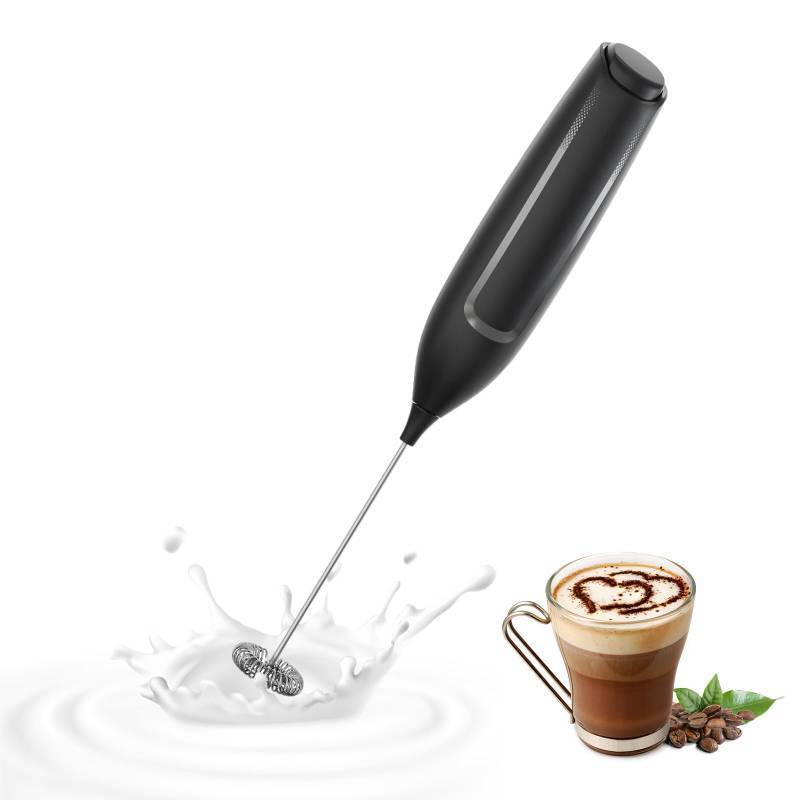 lot 58763 image: Milk Frother Handheld Battery, Electric Foam Maker Frother Wand, Drink Mixer with Stainless Steel Whisk for Coffee, Matcha, Lattes, Cappuccino Black - Retail $9